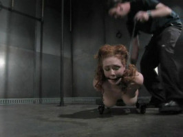 Redhead thrown at the ground, gagged and tied-up like an animal