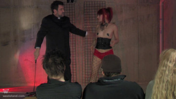 Gorgeous redhead in black corset feels ache at some point of BDSM show