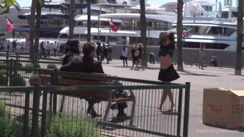 Public tit exhibition from a low lifestyles scholar slut