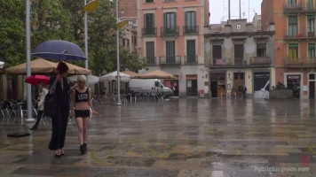 Rain saves this slut from humiliation, now no longer many bystanders are inclined to move out