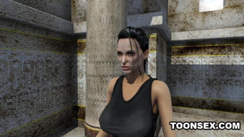 Lara Croft und ihre neue lesbische Freundin in 3D-Karikatur