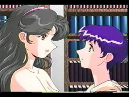 Big breasted anime babes and younger boy in vintage college toon