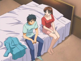 Une milf anime excitée apprend à un jeune garçon à baiser