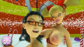 Two younger and horny lesbians in 3d caricature