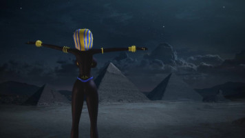 Magic night time for bare egyptian goddess in 3d toon