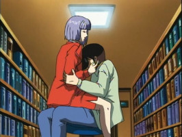 Baise hentai passionnée avec une femme aux gros seins avec à l'intérieur de la bibliothèque