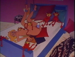 Old cool animated film with many horny mistresses banging with little imps and skeletons