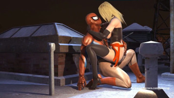 Spiderman and Hollister organized vaginal hurricane at the roof