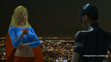 Supergirl en 3D léchant la chatte d'une Catwoman excitée