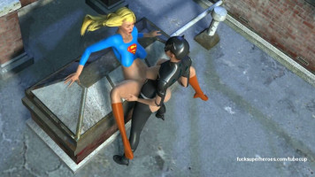 Gato negro con enorme consolador strapon intenso flequillo rubia Supergirl