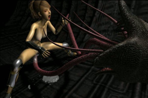 Monster with tentacles penetrates a huge pussy and go away there his sperm